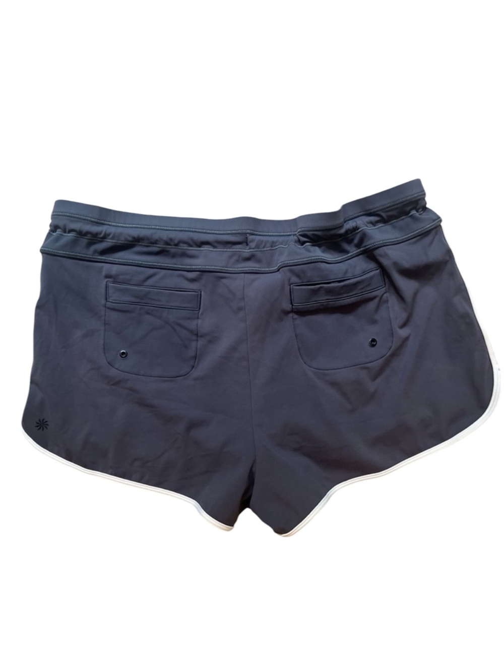 ATHLETA Surge Swim Shorts Womens Large Retro Charcoal & White Piping Sporty - Picture 3 of 9